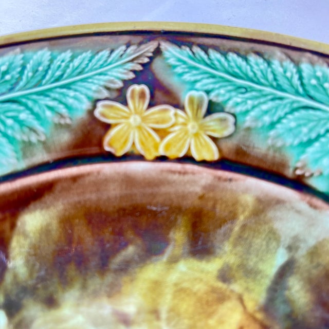 Ceramic Adams & Bromley English Majolica Cheese Tray, Buttercup & Fern Leaf Border For Sale - Image 7 of 11