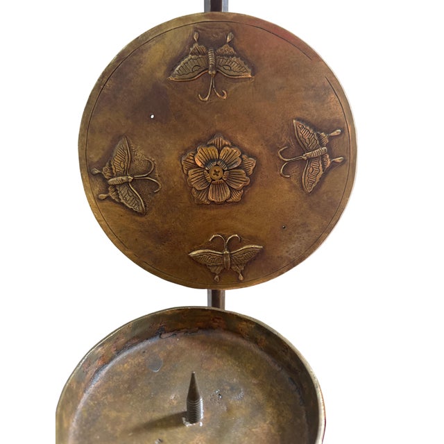Brass Late 19th Century Korean Brass Butterfly Reflector Candlestick With Lotus Snuffer For Sale - Image 8 of 12
