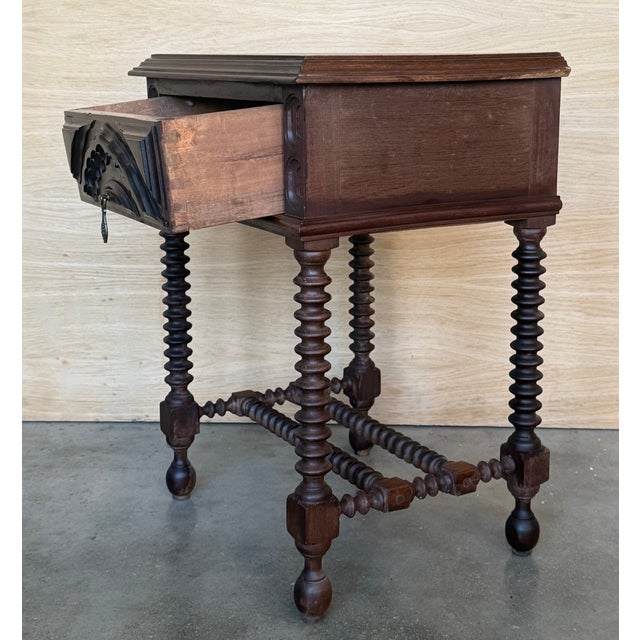 Brown 19th Century Pair of Light Walnut Carved Spanish Nightstands With Lentil Legs and Drawer For Sale - Image 8 of 13