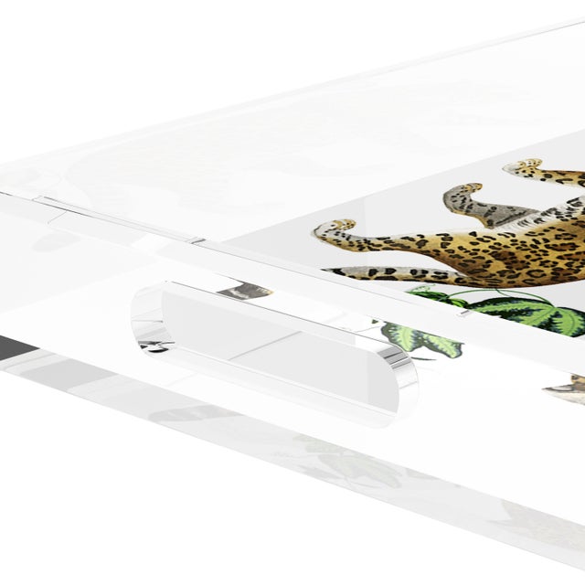 Plastic Leopard Seeing Double White Acrylic Rectangle Decorative Tray, Small For Sale - Image 7 of 9