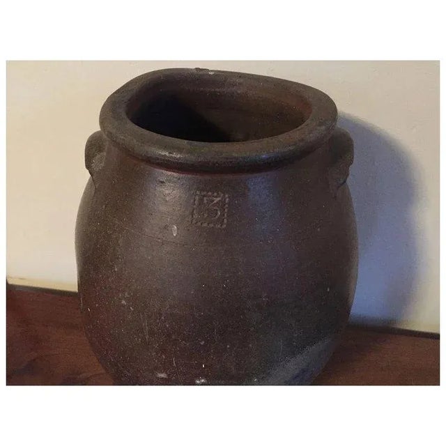Ceramic Antique Early 19th Century Virginia Ovoid Shape Handled Crock Storage Jar With Applied Handles Marked 3 For Sale - Image 7 of 11