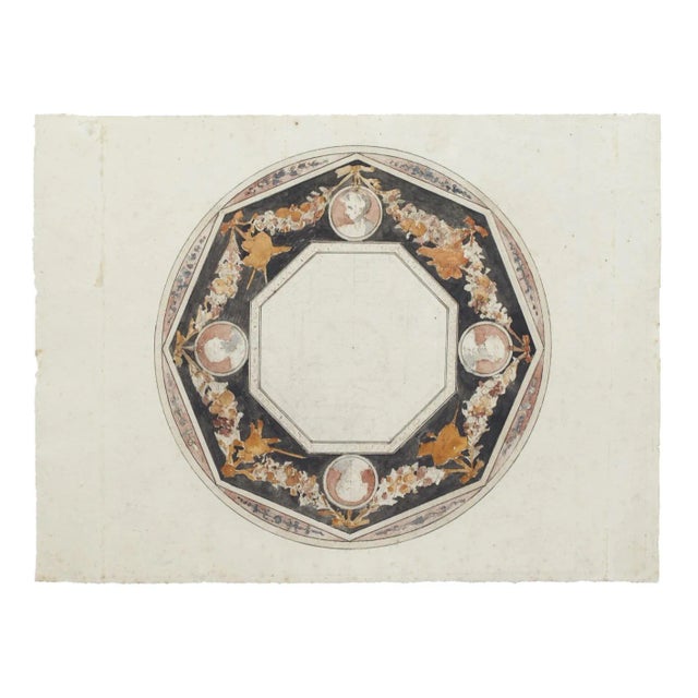 Unknown, Ceiling Decoration, Original Ink and Watercolor, 18th Century For Sale