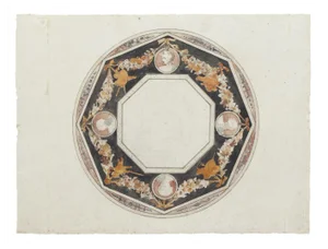 Unknown, Ceiling Decoration, Original Ink and Watercolor, 18th Century