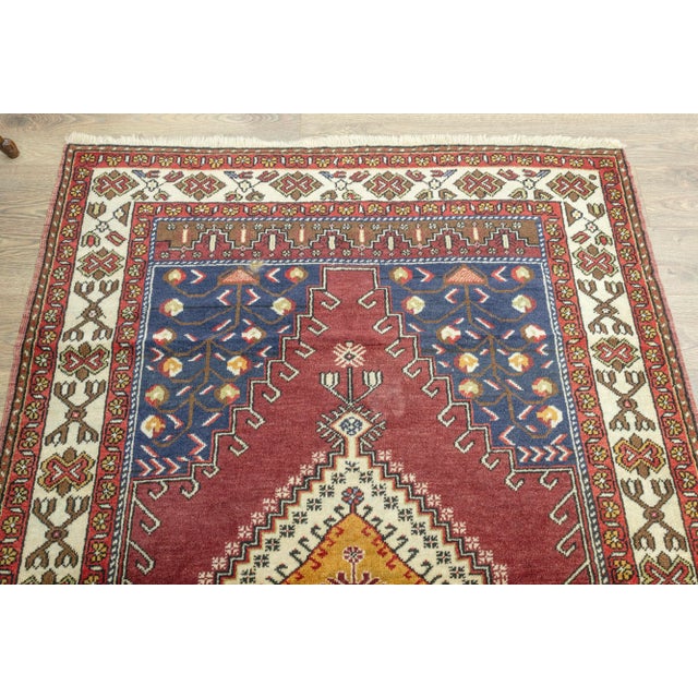 Vintage 1960s Anatolian Hand-Knotted Wool Turkish Villager Made Rug - 5′ × 7′7″ For Sale - Image 6 of 13