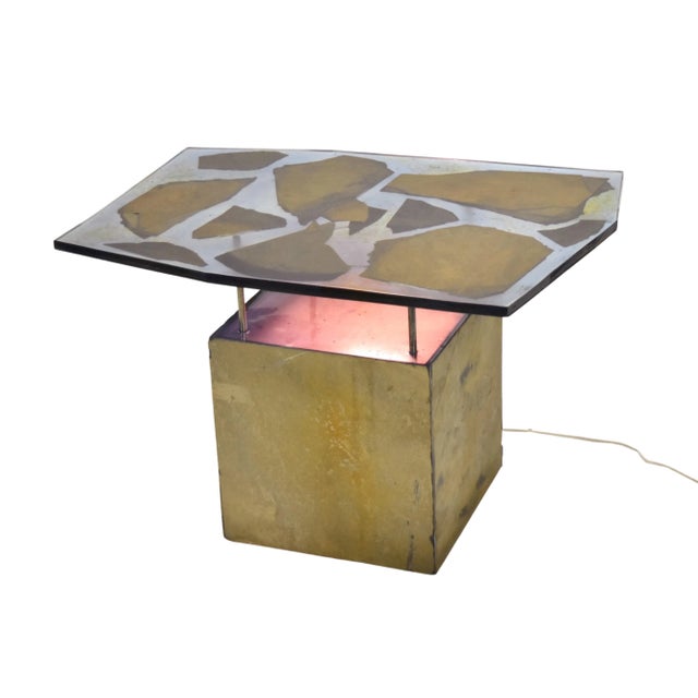 Custom Studio Made Side Table With Resin and Slate Top and Light Up Base For Sale - Image 13 of 13