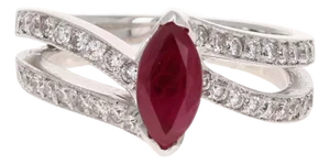 1.48 Carat Ruby Diamond 18 Karat White Gold Ring, Size 7