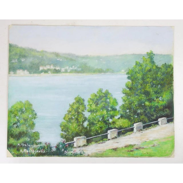 Vintage French Plein Air Pastel River Landscape Painting For Sale - Image 4 of 4