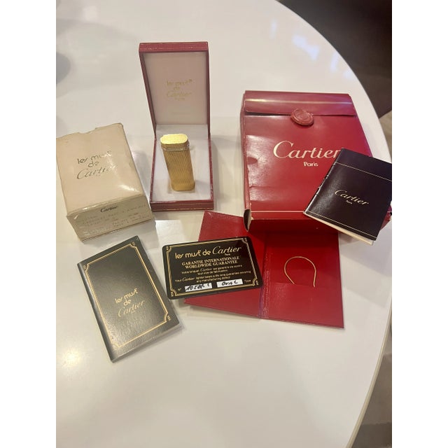 Vintage Lighter in Gold Plating with Trinity Circlet & Travel Case from Cartier, 1983, Set of 2 For Sale - Image 6 of 12