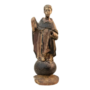Antique Hand-Painted Wooden Monk Santos Figure From 1800s