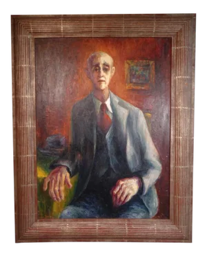 Circa 1940s "Portrait of an Old Friend" Oil Painting by Burr Singer, Framed