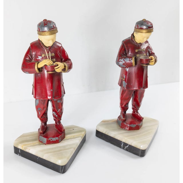 Art Deco 1940s Pair of French Art Deco Bookends With Chinese Figures For Sale - Image 3 of 12