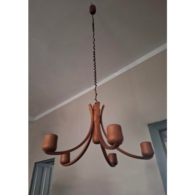 Teak Chandelier with Five Arms from Domus, 1970s For Sale - Image 6 of 6