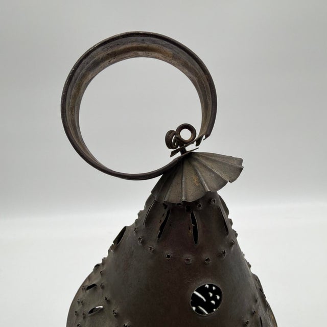 19th Century American Hand Punched Tin Candle Lantern With Pinwheel Motif For Sale - Image 15 of 16