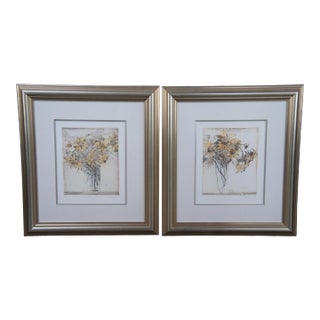 Set of 2 Vintage Summer Bloom Pencil Signed Botanical Sunflower Lithographs For Sale