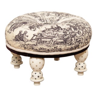 Blue Star Design French Toile Round Foot Stool For Sale