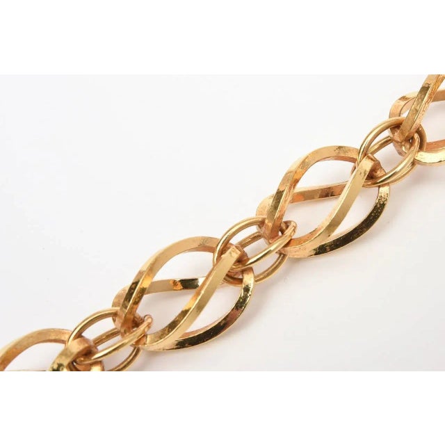 Vintage French Dominique Aurientis Gold Link With Blue, Green, Turquoise Resin Ball Necklace 80's For Sale - Image 9 of 9