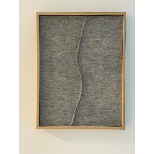 1970s Minimalist Plaster Art Painting Wavery Line in Gray For Sale - Image 4 of 4