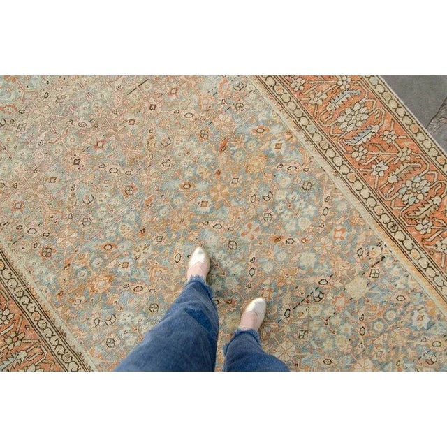 ✂ - - - - - m e a s u r e m e n t s: 6’9” x 14’6”, 205.7cm x 442cm, 42.6 Lbs C O L O R S Base: terra cotta Accents: blue,...