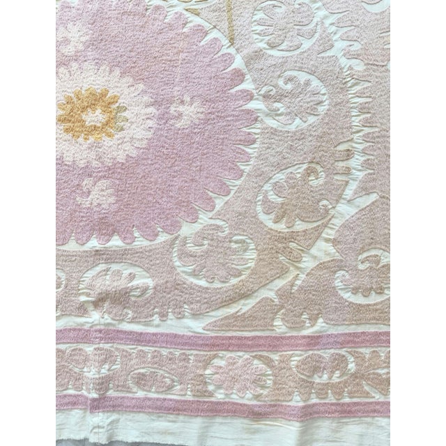 Decorative Neutral Tan Suzani Tribal Textile For Sale - Image 4 of 9