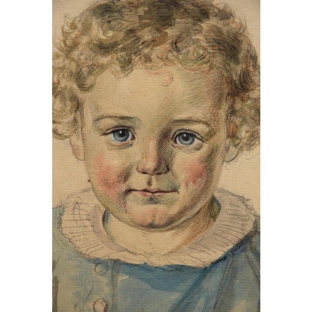 Gustav Adolf Friedrich, Child Portrait, 1851, Watercolor, Framed For Sale - Image 4 of 7