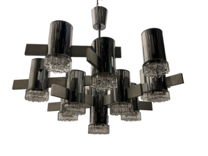 Large Mid-Century Italian Chrome Crystal Chandelier 15 Lights by Gaetano Sciolari, 1970s