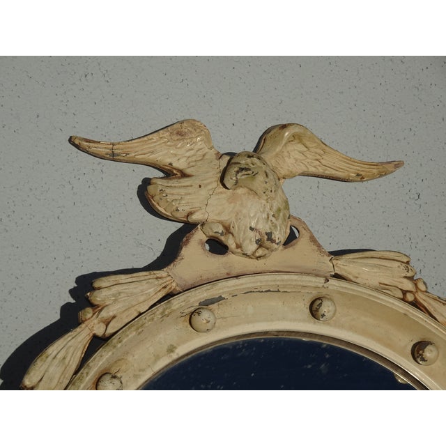 Antique Off White Federal Bullseye Eagle Convex Wall Mantle Mirror 13 Colonies#3 For Sale - Image 10 of 17
