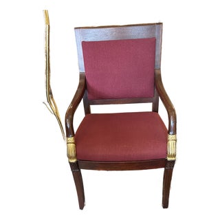 Empire Style Walnut & Upholstered Armchair For Sale