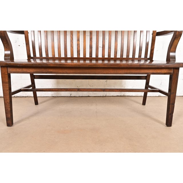 Antique Arts & Crafts Solid Walnut Lawyer's Bench, Circa 1920s For Sale - Image 9 of 12