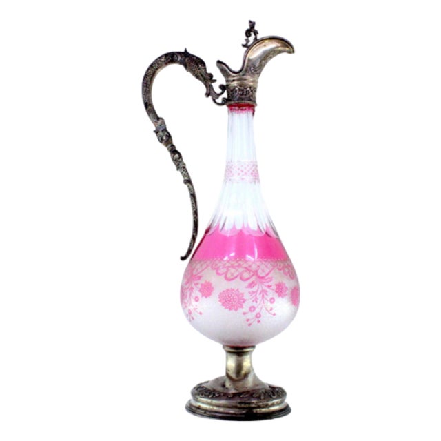 Wine Jug in Cut Glass with Silver Structure For Sale