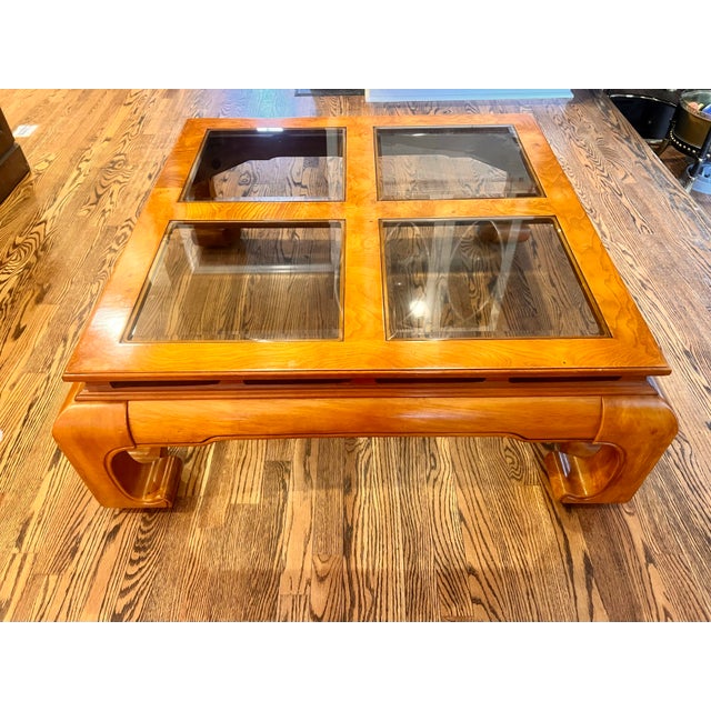 Chinoiserie Late 20th Century Chinoiserie Chow Leg Ming Style Large Square Coffee & End Table Attributed to Schnadig Intl. Furniture For Sale - Image 3 of 12