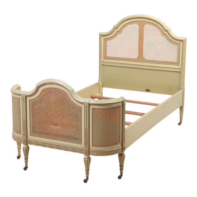 French Baroque Louis XVI Cane Green Painted Twin Bed Chairish