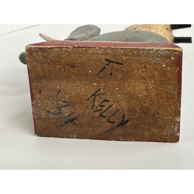 Original Signed Tom Kelly Folk Art Elephant Ram Wood Sculpture For Sale - Image 10 of 12