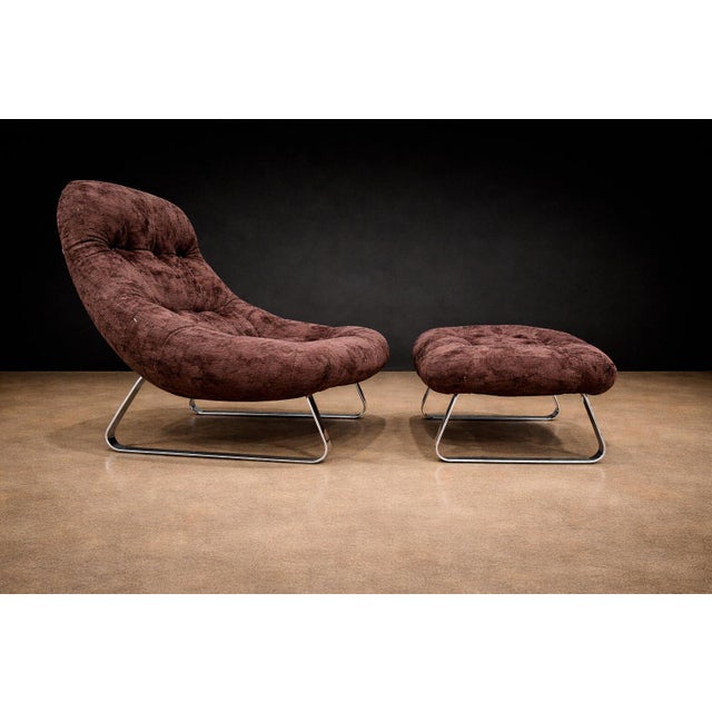 1970s Mp-163 “Earth” Lounge Chair With Ottoman in Tufted Velvet Upholstery, Percival Lafer, 1976 For Sale - Image 5 of 15