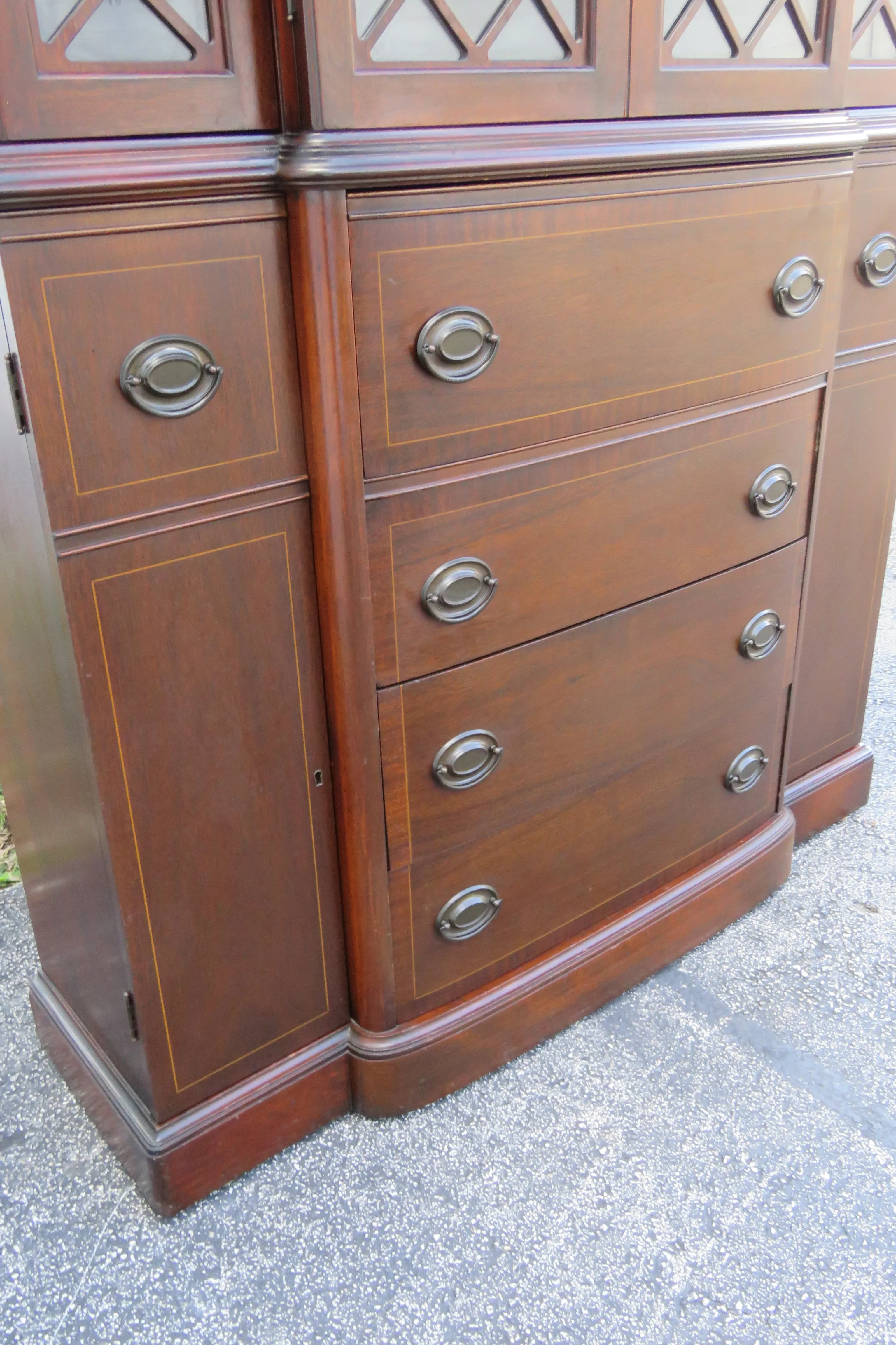 Maddox Mahogany Breakfront China Display Cabinet Cupboard | Chairish