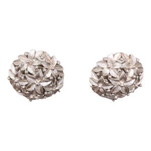 Vintage 1960s Signed Trifari Round Domed Flower Clip Earrings-2 Pieces