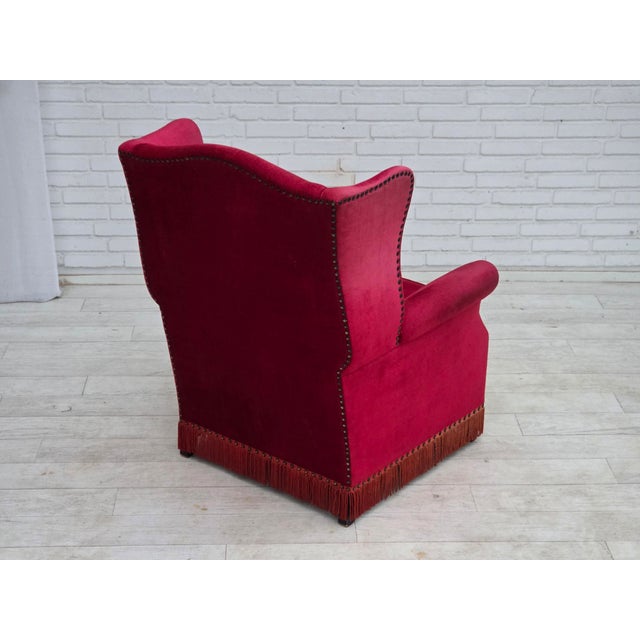 1970s Danish Highback Lounge Chair in Velour with Ash Legs, 1970s For Sale - Image 5 of 18