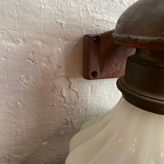 Antique Industrial Cast Iron Wall Sconce With Milk Glass Shade For Sale - Image 11 of 12