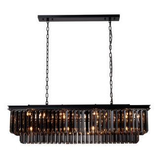 Aloadecor Modern Linear Luxury Rectangular Fring Smoke Crystal Chandelier For Sale
