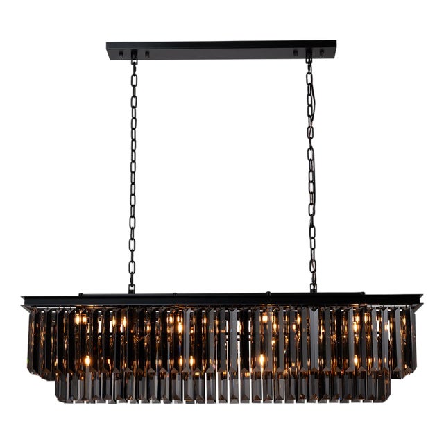 Aloadecor Modern Linear Luxury Rectangular Fring Smoke Crystal Chandelier For Sale