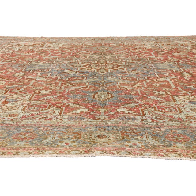 Rustic Antique Persian Heriz Rug, 11'07 X 11'01 For Sale - Image 3 of 10