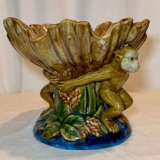 Late 20th Century Late 20th Century Majolica Style Monkey Shell Cachepot Bowl For Sale - Image 5 of 12