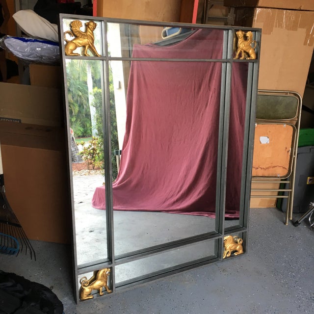 Hollywood Regency Iron & Brass Griffin Wall Mirror Large For Sale - Image 11 of 11