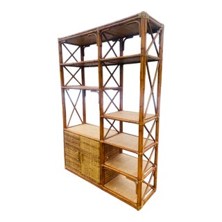 Handsome Vintage Coastal Bamboo and Rattan Bookcase/Shelving For Sale