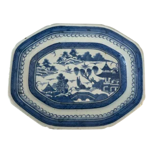 Antique Chinese Blue and White Octagonal Porcelain Platter