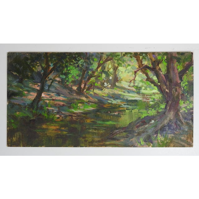 English Late 20th Century Impressionist Plein Air Forest Glade Painting For Sale - Image 3 of 3