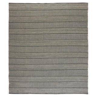 Custom Modern Striped Black Beige Flat-Woven Wool Rug by Doris Leslie Blau For Sale