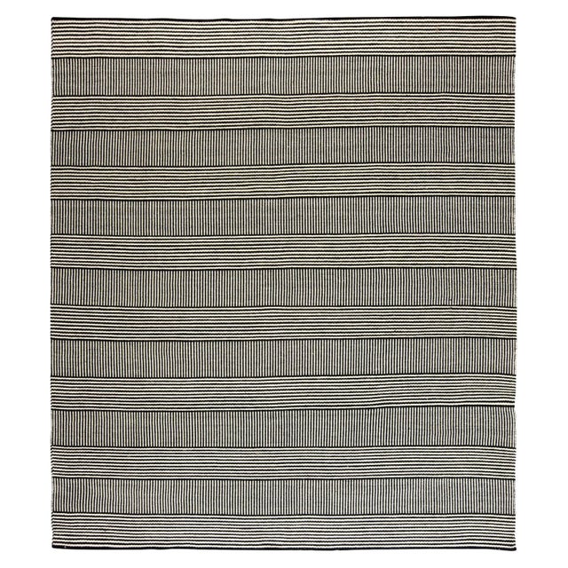 Custom Modern Striped Black Beige Flat-Woven Wool Rug by Doris Leslie Blau For Sale