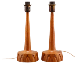 Table Lamps in Sculpted Teak Wood by Stilamatur Tranas, Sweden, 1960s, Set of 2