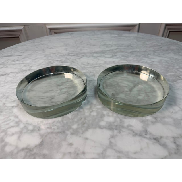 Minimalism 1960s Ward Bennett for Salviati Murano Clear Glass Vide-Poche / Catch-All - A Pair For Sale - Image 3 of 9