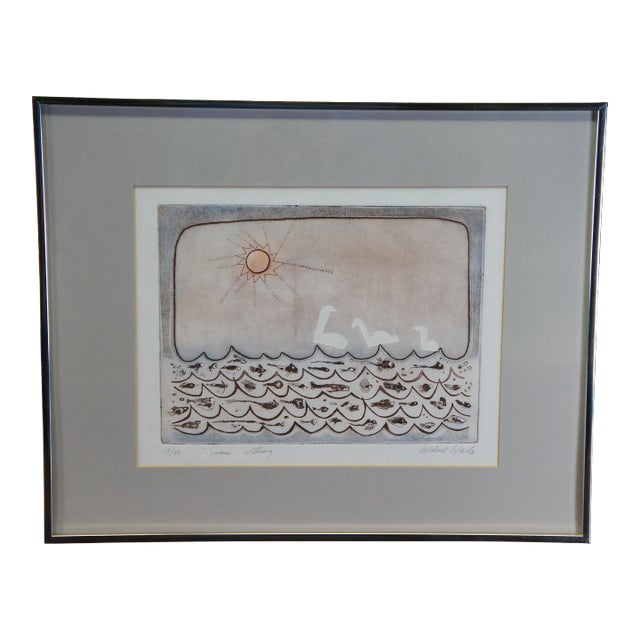 Mildred Hado Swans Deep Sea Subterranean Fish Ocean Seascape Etching 20" For Sale